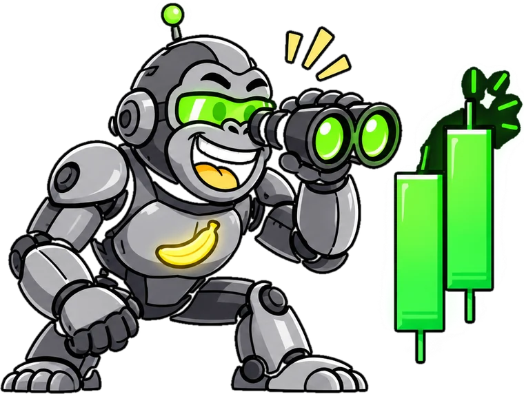 The ape looking at green candles through binoculars