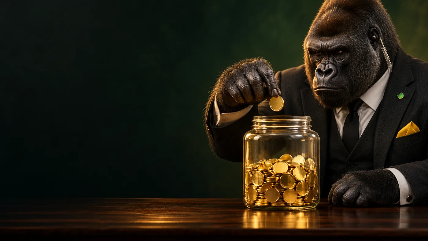 The ape agent dropping a gold coin into the treasury